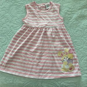 Pink Striped Kids Dress with Bunny Patch